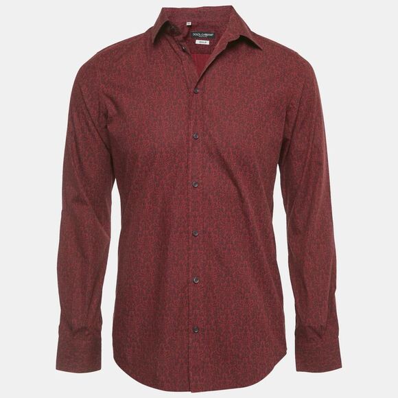 Dolce & Gabbana Burgundy Printed Cotton Gold Shirt M